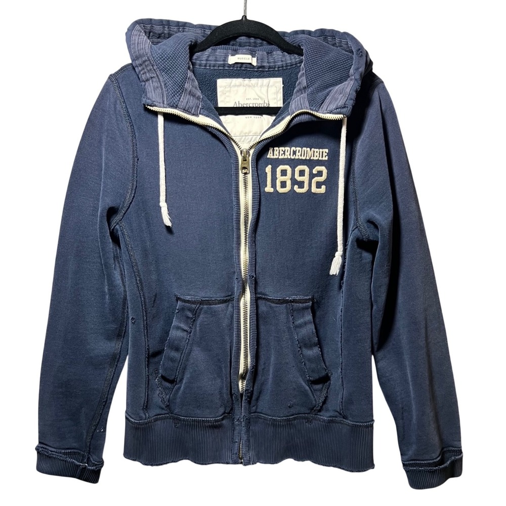 Y2K Abercrombie & Fitch Muscle Hoodie Heavy Distressed Waffle Hood Full Zip M